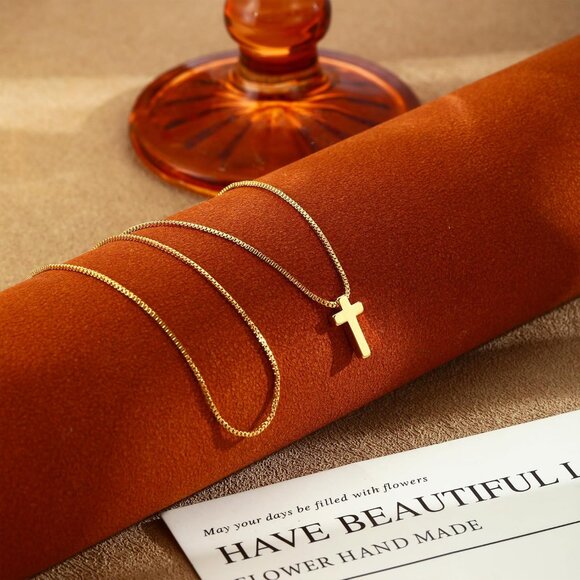 Women's 5-gold 14k Gold Plated Cross Choker Minimalist Simple Dainty Necklaces - Picture 6 of 7